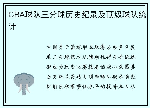 CBA球队三分球历史纪录及顶级球队统计